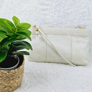 Marlo Vintage Pearlized Ivory Textured Leather Clutch Crossbody Shoulder Bag